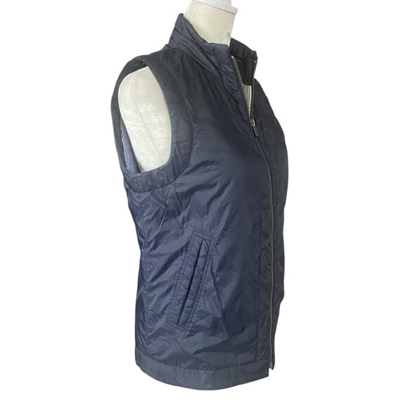 Faconnable women's XS dark blue zip up collared sleeveless puffer vest tops - Picture 2 of 10
